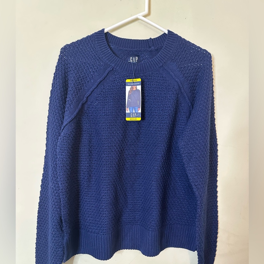Gap Women’s Navy Blue Crew Neck Long Sleeve Open Knit Pullover Sweater s M